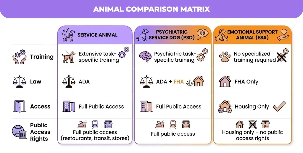 animal comparison matrix
