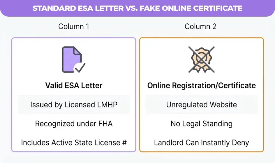 Standard ESA Letter vs. Fake Online Certificate