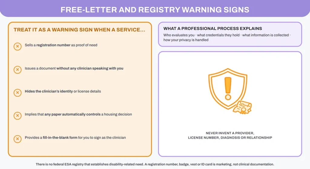Warning signs of free ESA letter and ESA registry scams