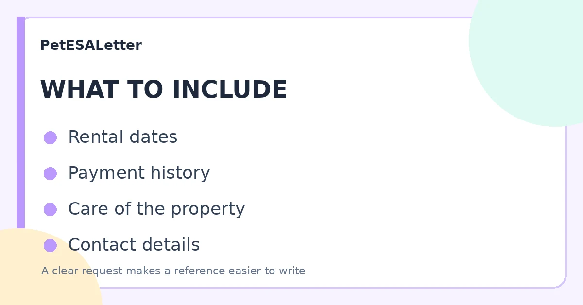 Checklist of information for a landlord recommendation letter