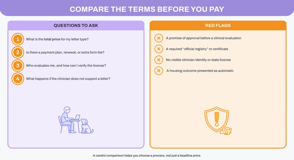 Questions and red flags for comparing ESA letter providers