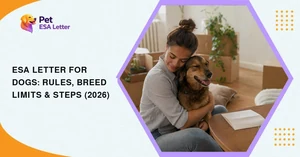 ESA letter for dogs: a renter hugging her dog on moving day
