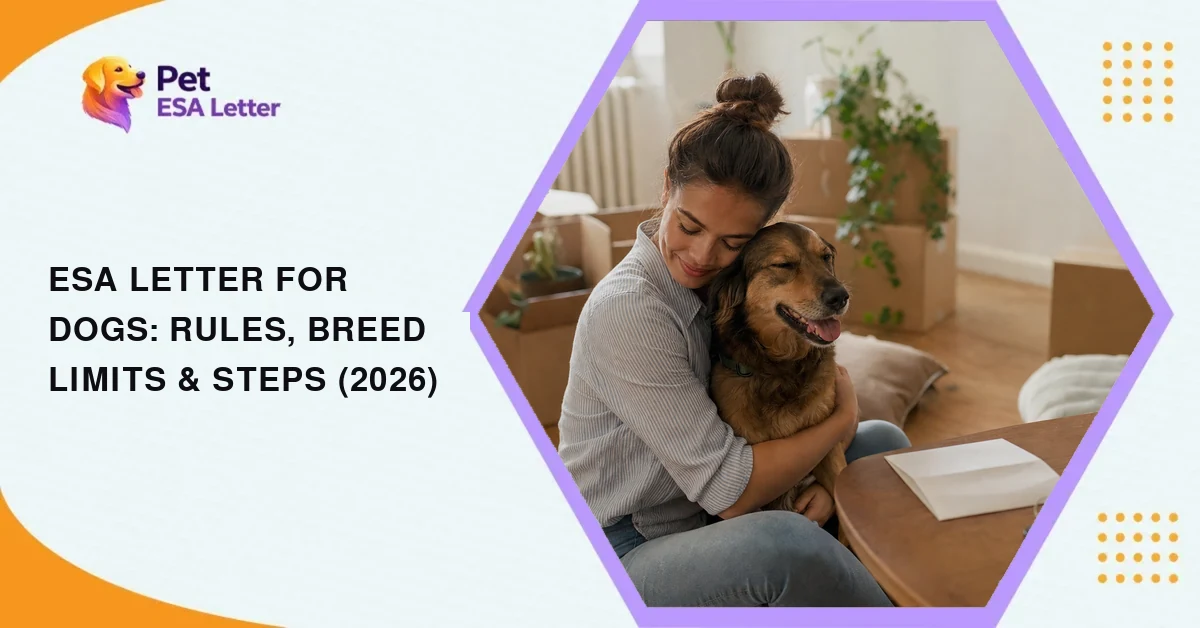 ESA letter for dogs: woman hugging her dog in a new apartment