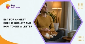 ESA for anxiety: a man sitting calmly on a sofa with his cat on his lap