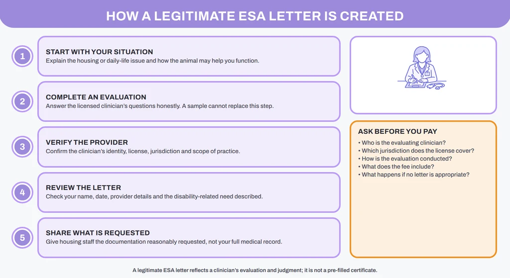 A safe sample ESA letter review process from education to licensed clinical evaluation