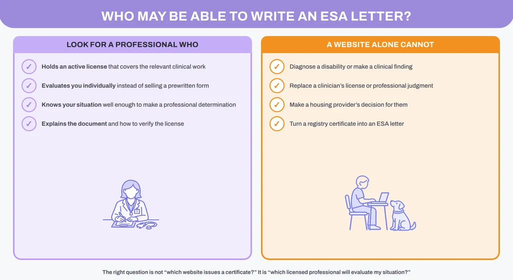 Who can write an ESA letter: clinician credential and evaluation checklist