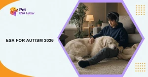 ESA for autism: a young man wearing over-ear headphones sits on the rug of a dim, quiet living room, a large cream-white dog asleep across his lap